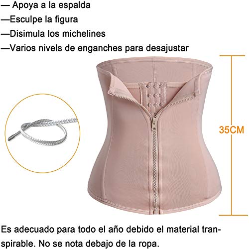 Bingrong Fitness Faja Cintura Entrenador con Cremallera Faja Corset Fajas Reductoras Adelgazantes Mujer Fajas Deporte Mallas Neopreno Waist Trainer Faja Lumbar (Beige, X-Large)