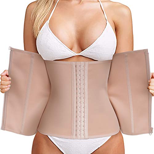 Bingrong Fitness Faja Cintura Entrenador con Cremallera Faja Corset Fajas Reductoras Adelgazantes Mujer Fajas Deporte Mallas Neopreno Waist Trainer Faja Lumbar (Beige, X-Large)