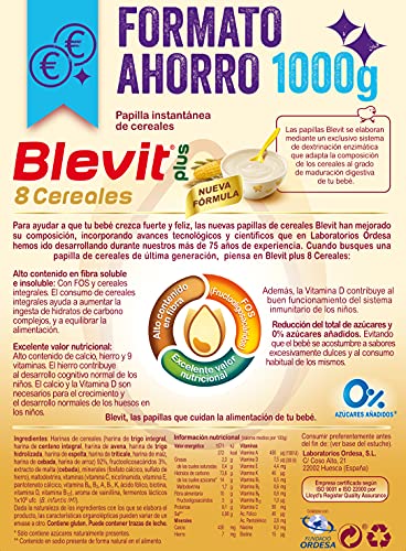 Blevit Plus Papilla de 8 Cereales para Bebé, con Avena y Trigo, 1000g