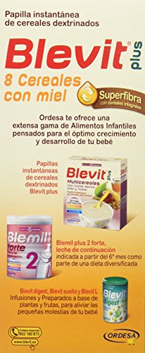 Blevit Plus Superfibra 8 Cereales con Miel - Papilla de Cereales para Bebé Sin Azúcares Añadidos con todo el sabor de la Miel - Desde los 5 meses - 600g