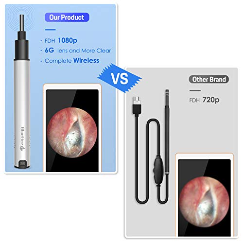 BlueFire WiFi Otoscopio, 2,0 Megapíxeles Impermeable Endoscopio Herramienta de Limpieza de Cerumen con 6 Luces LED para Android Smartphone Tablet y iOS iPhone iPad