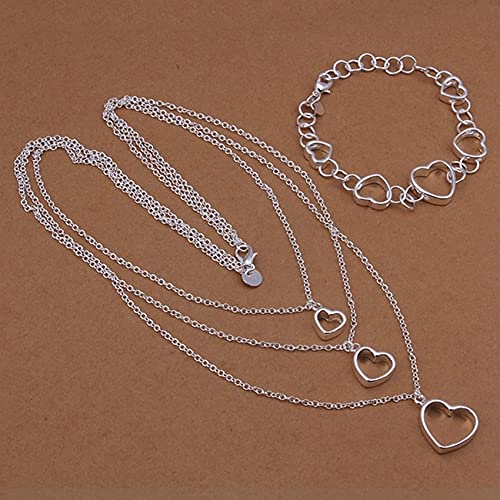 Boilyo Outlets Estilo Europeo Hueco Corazón Colgante Collar Pulseras Moda Mujeres Plata Color Joyas Conjuntos S425