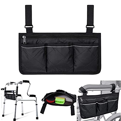 Bolsa de almacenamiento para silla de ruedas, impermeable bolsa lateral para silla de ruedas, duradera organizador de almacenamiento para sillas de ruedas, bolsa de apoyabrazos para silla de ruedas