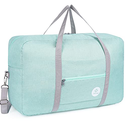 Bolsa de Viaje Plegable Bolsa de Transporte Bolsa de Equipaje Equipaje de Fin de Semana Durante la Noche Deportiva para niños niñas y Mujeres (Verde Menta (Grande con Correa para el Hombro))