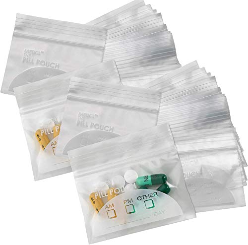 Bolsas de pastillas - (Paquete de 300) 3" x 2.75" - BPA Free, Bolsas de pastillas desechables con cremallera, Bolsas de almacenamiento para el organizador de medicina de viaje Daily AM PM.