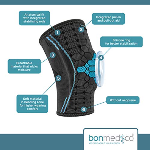 Bonmedico Rodillera Deportiva - Rodilleras de Compresión con Almohadilla de Gel para Hombre y Mujer, Estabilizador de Rodilla, Antideslizante, Rodilla Izquierda y Derecha