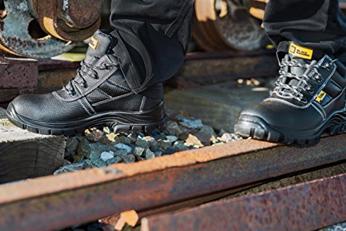 Botas de Seguridad de Cuero para Hombres Puntera de Acero Protección de Entresuela Resistente al Agua Impermeable S3 SRC Calzado de Trabajo al Tobillo de Cuero 1007 Black Hammer (47 EU)