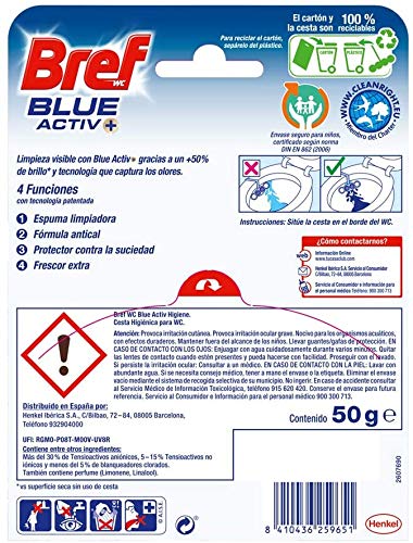 Bref Blue Active Higiene, Colgador WC con 50% más de Brillo - Pack de 10 unidades