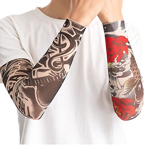 BTONGE Mangas de tatuaje falsas para niños, 6 piezas temporales tatuaje brazo medias de protección UV Nylon Ciclismo mangas moda tatuajes y arte corporal para fiestas, Rock Star Cosplay