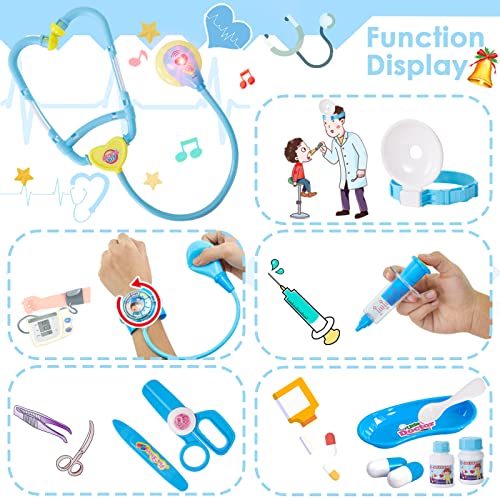 BUYGER Maletin Doctora Juguetes Medicos Dentista Enfermera Disfraz Kit Doctor Accesorios Juego de rol Regalos para Niñas Ninos 3 4 5 6 Años (Azul)