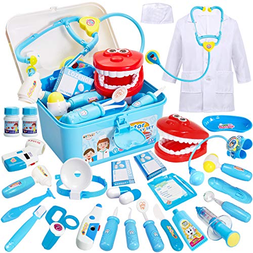 BUYGER Maletin Doctora Juguetes Medicos Dentista Enfermera Disfraz Kit Doctor Accesorios Juego de rol Regalos para Niñas Ninos 3 4 5 6 Años (Azul)