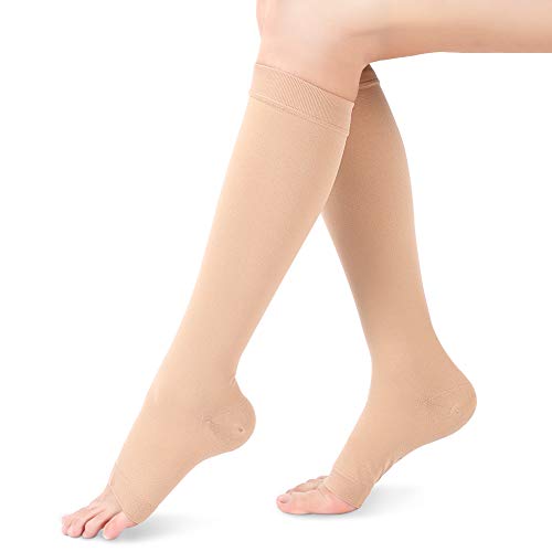 Calcetines de Compresión Mujeres Hombres, 20-30 mmHg Medias de Compresión Edema, Compresión de Gradiente Médico Clase 2, Punta Abierta, para Venas Varicosas, Hinchazón, Edema, 1 Par