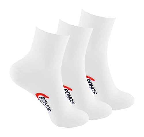 Calcetines DEPORTE (3 pares) SIN COSTURAS para hombre o mujer. Mantiene el pie seco. Ideal para tenis, pádel, running. Puño antipresión. 80% - algodón. (Blanco, eu: 35-40 // uk: 2-6)