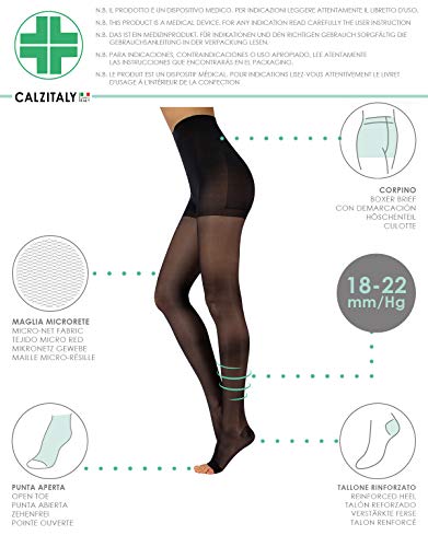 CALZITALY Medias con la Punta Abierta con Compression Graduada Fuerte 18-22 mm/Hg | S, M, L, XL | Natural, Negro | 140 DEN | Made in Italy (Negro, M)