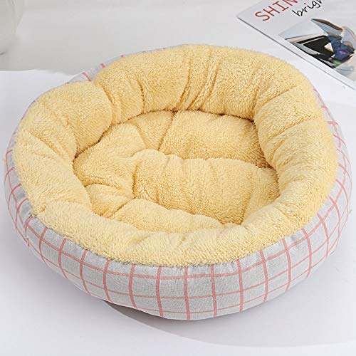 Cama para mascota, suave línea de color rosa suave, cama redonda para gatos y perros, cama para gatos y perros, autocalentamiento y mejora del sueño, ortopédica suelta Artifici