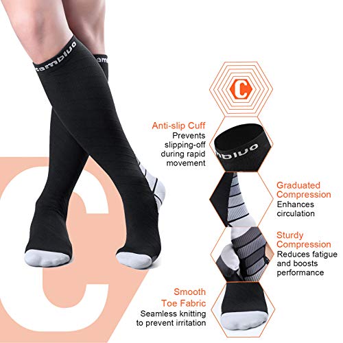 CAMBIVO Medias de Comrpesion Mujer y Hombre 2 Pares, Calcetines Compresivos Enfermera para Running, Trabajo, Ciclismo, Trotar, Correr, Deporte, Volar, Acampada