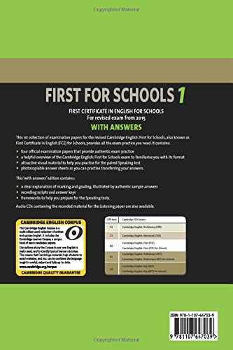 Cambridge English First for Schools 1 for Revised Exam from 2015 Student's Book with Answers: Authentic Examination Papers from Cambridge English Language Assessment: Vol. 1 (FCE Practice Tests)