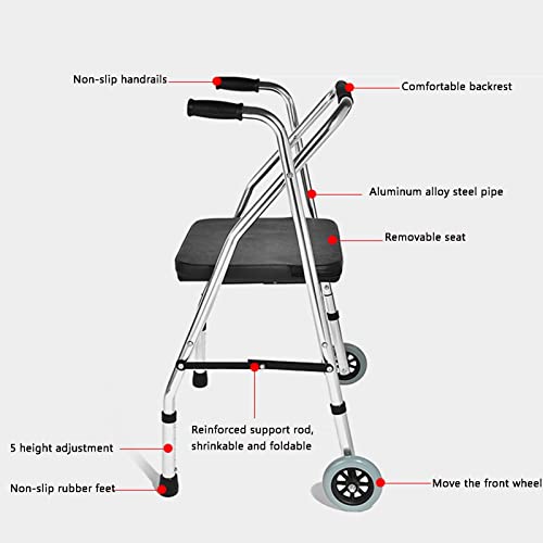 Caminantes para personas mayores Ayuda a la caminata con el marco de caminar for el asiento for las personas mayores con 2 ruedas delanteras. Silla de baño de barra plegable con barra ligera y conveni