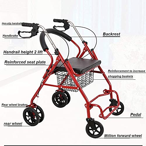 Caminantes para personas mayores Carrito de compras de Deluxe 4 ruedas, plegables, fuerte, estable, Movilidad del SIDA, adecuado para personas con movilidad reducida al comprar Rollator Walker, ayuda