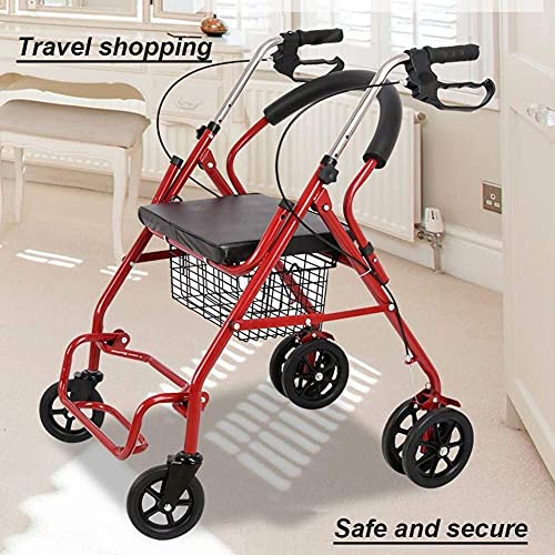 Caminantes para personas mayores Carrito de compras de Deluxe 4 ruedas, plegables, fuerte, estable, Movilidad del SIDA, adecuado para personas con movilidad reducida al comprar Rollator Walker, ayuda