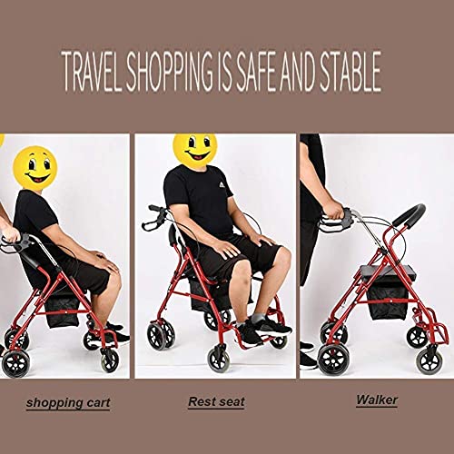 Caminantes para personas mayores Carrito de compras de Deluxe 4 ruedas, plegables, fuerte, estable, Movilidad del SIDA, adecuado para personas con movilidad reducida al comprar Rollator Walker, ayuda