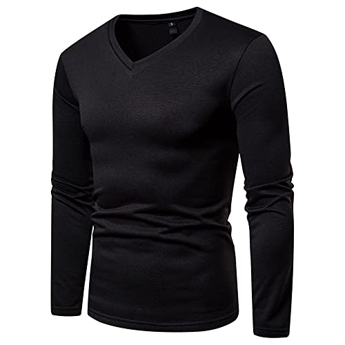 Camiseta Hombre Cuello V/Cuello Redondo Ajuste Regular Jerseys Hombre Moda Color Sólido Manga Larga Shirt Hombre Cómoda Ligera Clásica Sudadera Hombre