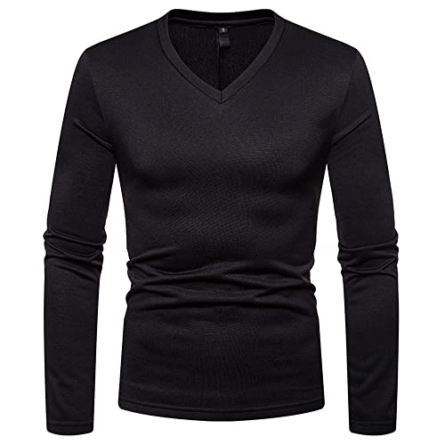 Camiseta Hombre Cuello V/Cuello Redondo Ajuste Regular Jerseys Hombre Moda Color Sólido Manga Larga Shirt Hombre Cómoda Ligera Clásica Sudadera Hombre