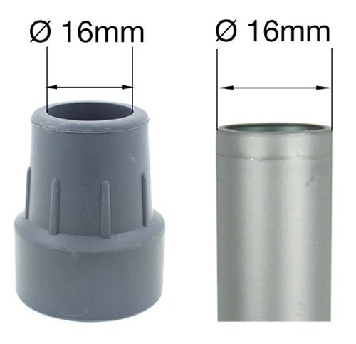 Cantidad 2x: 16mm Conteras Virolas De Goma Para Muletas Y Bastones - Gris - Por Lifeswonderful®