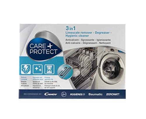 CARE + PROTECT Desincrustante 3 en 1, Desengrasante, Limpiador Higiénico, Universal, 12 sobres para 12 Meses