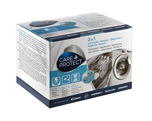 CARE + PROTECT Desincrustante 3 en 1, Desengrasante, Limpiador Higiénico, Universal, 12 sobres para 12 Meses