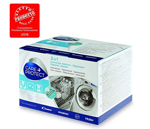 CARE + PROTECT Desincrustante 3 en 1, Desengrasante, Limpiador Higiénico, Universal, 12 sobres para 12 Meses