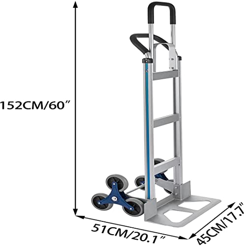Carretilla de mano de aluminio 2 en 1 Carretilla de mano convertible de servicio pesado 550 lb de capacidad Carro de mano de 60 pulgadas de alto con placa de nariz de 7 x 17,7 pulgadas y subeescaleras