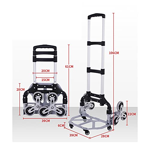 Carretillas de mano HUA Carretilla De Mano Plegable Portátil, Carro Subeescaleras Con Ruedas De Caucho Macizo, 70 Kg De Capacidad De Carga Equipaje, Compras, Mudanza, Carro De Transporte, Con Cordón E