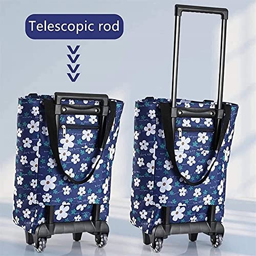 Carrito De Compras De Gran Capacidad Carrito Plegable, Bolsas De Supermercado De Tela Oxford De Múltiples Posiciones con Ruedas, Carrito Servicio Comestibles Todo Terreno - Azul 41X14x48cm