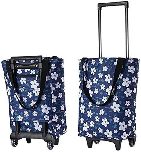 Carrito De Compras De Gran Capacidad Carrito Plegable, Bolsas De Supermercado De Tela Oxford De Múltiples Posiciones con Ruedas, Carrito Servicio Comestibles Todo Terreno - Azul 41X14x48cm