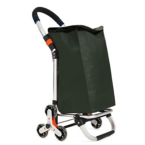 Carro para la compra plegable, sistema de 3 + 3 ruedas, escalera, fabricado en aleación de aluminio con bolsa de robusto poliéster impermeable, aceitunas