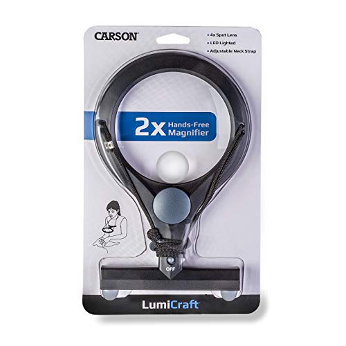 Carson LumiCraft Lupa Manos Libres con Aumento de 2x, Lente Spot de 4x y Luz LED