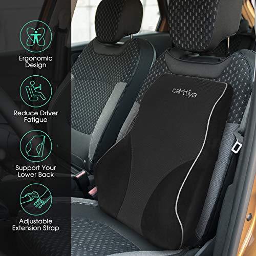 Carttiya Cojin Lumbar Coche,Almohada de Soporte Lumbar de Espuma de Memoria,Cojín Respaldo para Automóvil, Silla Oficina,Apoyo a la Espalda,Negro