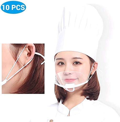 Catering Mask 10 Piezas Mascarilla de plástico Transparente antiniebla para Spray antiniebla Saliva Chef Spit Food Hotel Kitchen Restaurant Supply