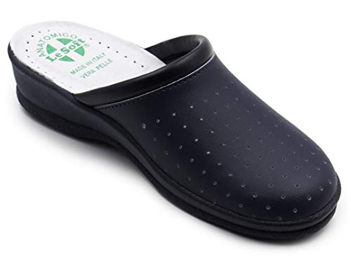 Chanclas sanitarias anatómicas para hombre y mujer, zapatillas ortopédicas cómodas con empeine de auténtica piel perforada, fabricadas en Italia, Azul para mujer., 38 EU