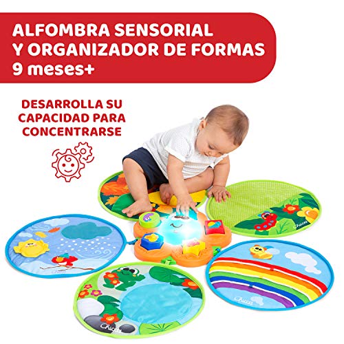 Chicco 4 Estaciones, Alfombra de Juegos Bebé, Tapete Multisensorial Electrónico y Formas con 5 Discos Blandos y Flor Central con Luz y Sonido – Juguetes Bebé 9+ Meses