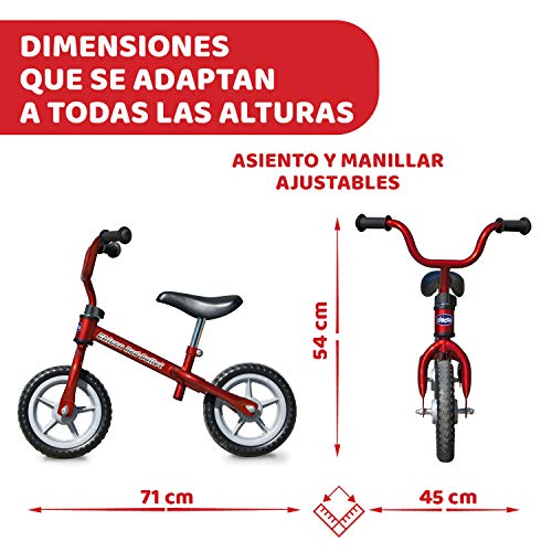 Chicco Bicicleta sin Pedales First Bike para Niños de 2 a 5 Años hasta 25 Kg, Bici para Aprender a Mantener el Equilibrio con Manillar y Sillín Ajustables, Rojo - Juguetes para Niños de 2 a 5 Años