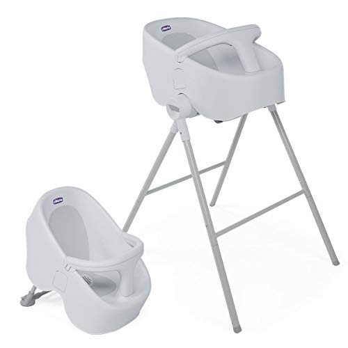 Chicco Bubble Nest, Bañera Bebé Recién Nacido Evolutiva hasta 12 Meses, con Patas para Ducha y Asiento Independiente para Bañera, 2 Configuraciones, Cierre Compacto, Máximo 11 Kg - Gris (Cool Grey)