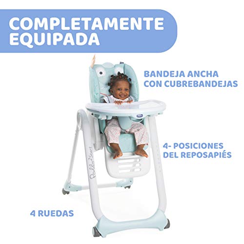 Chicco Polly2Start Trona y Hamaca para Bebés 0 Meses - 3 Años (15 kg), Trona Ajustable, Transformable y Compacta con 4 Ruedas, Respaldo Reclinable - Color Azul Turquesa Rana (Froggy)