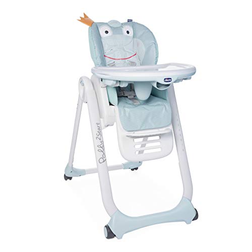 Chicco Polly2Start Trona y Hamaca para Bebés 0 Meses - 3 Años (15 kg), Trona Ajustable, Transformable y Compacta con 4 Ruedas, Respaldo Reclinable - Color Azul Turquesa Rana (Froggy)