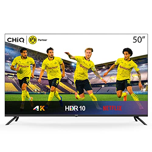 CHiQ Televisor Smart TV LED 50 Pulgadas 4K UHD, HDR 10/HLG, WiFi, Bluetooth (Solo Auriculares y Altavoces), Youtube, Netflix, Prime Video, 3 x HDMI, 2 x USB - U50H7L