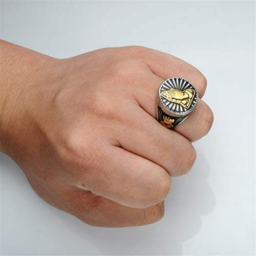 CHLOBG Men's Stainless Steel Praying Hand Vintage Rock Punk Biker Ring