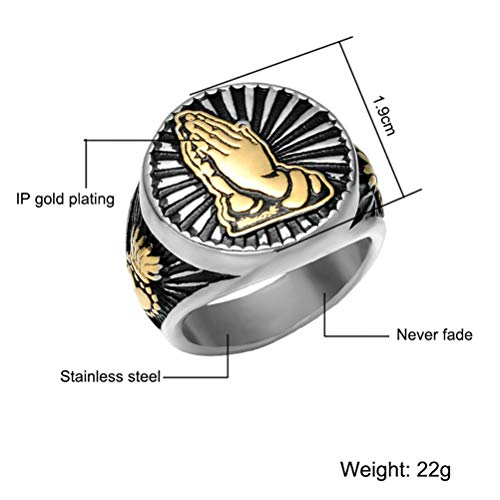 CHLOBG Men's Stainless Steel Praying Hand Vintage Rock Punk Biker Ring