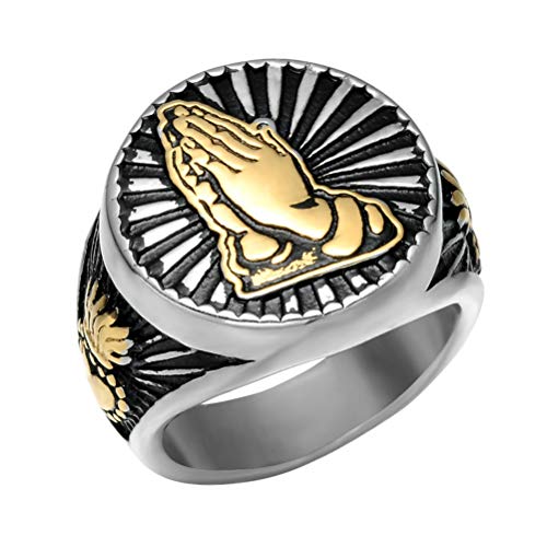 CHLOBG Men's Stainless Steel Praying Hand Vintage Rock Punk Biker Ring