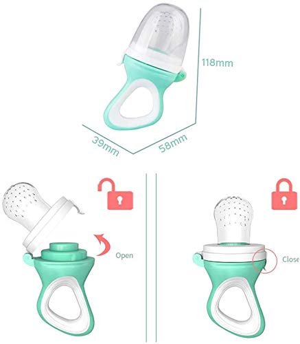 Chupete Fruta Bebe, 2 Chupetes Frutas para Bebés y Niños Pequeños + 6 Tetinas de Silicona en 3 Tamaños, sin BPA, Mordedor para Aliviar el Dolor (azul + verde)